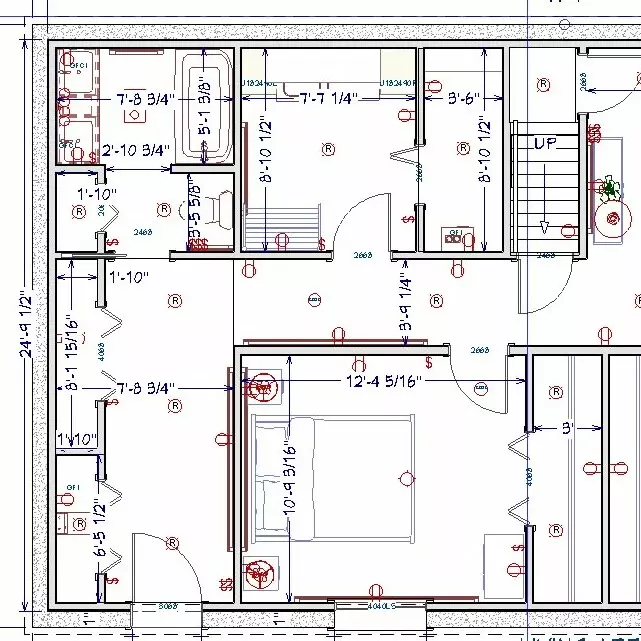 House floor plan with labeled rooms, dimensions, and fixtures.