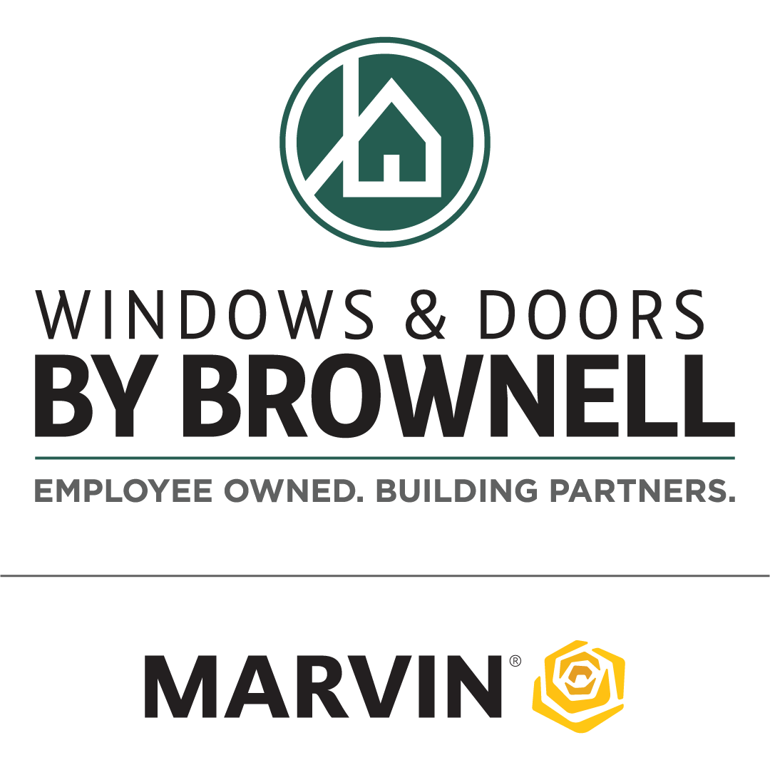 Logo for Brownell Windows & Doors, featuring the Marvin brand partnership.